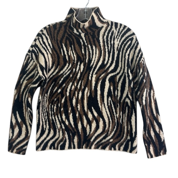 Elliott Lauren Sweater XS Call Of The Wild Mock Neck Jacquard Zebra Wool Blend - Picture 8 of 8